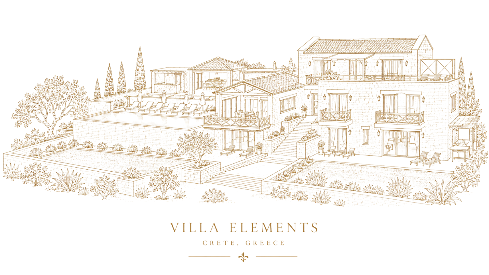 Line illustration of Elements Villa in Chania, Crete